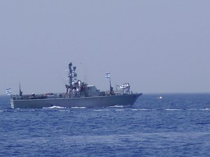 Israeli navy vessel in Eilat Gulf. The Navy successfully tested two long-range anti-ship Harpoon missiles. Photo: Wikimedia Commons.
