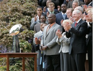 Photo-op and remarks to NY Giants.