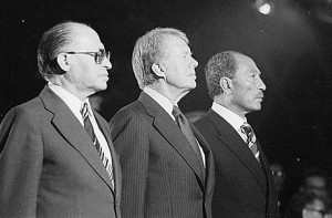 Menachem Begin, Jimmy Carter and Anwar Sadat at Camp David in 1978. Photo: Jimmy Carter Library.