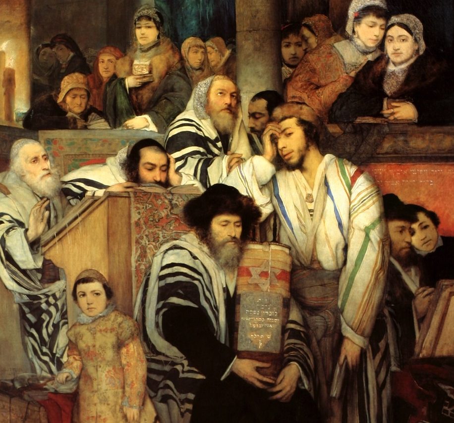 Jews praying in synagogue on Yom Kippur. Photo: Wikimedia Commons.