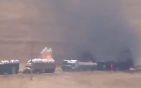 Syria rebel forces shell Hezbollah 50-truck convoy. Photo: Screenshot.