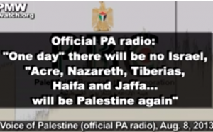 Palestinian Media Watch reports how the official PA radio broadcast "Voice of Palestine" refuses to recognize Israel. Photo: Screenshot.