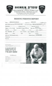 Shomrin Missing Persons report for Armand Koskas, 74. Photo: Manhattan Sephardic Congregation.