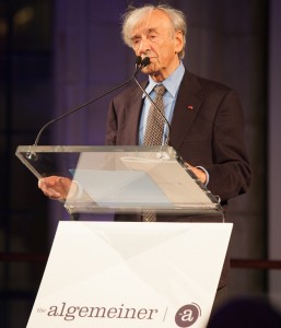 Chairman of The Algemeiner Journal's Advisory Board, Professor Elie Wiesel speaking at the newspaper's 40th anniversary gala, on April 22, 2013. Photo: Sarah Rogers / Algemeiner.