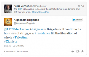 WSJ-tweet Twittering between the IDF and Hamas. Photo: Screenshot.