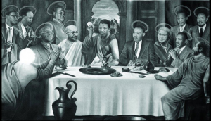 Jewish artist Dean Simon painted a black-and-white work based on Leonardo da Vinci's The Last Supper, with Mandela depicted as Jesus, surrounded by peacemakers from various eras. Photo: Screenshot.