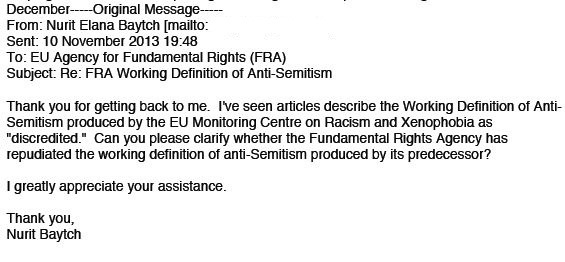 Email to the EUMC. Photo: Screenshot / CiFWatch.