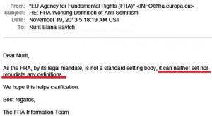 Email in reply from the EUMC. Photo: Screenshot / CiFWatch.