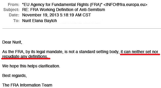 Email in reply from the EUMC. Photo: Screenshot / CiFWatch.