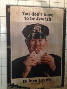 An old advertisement in Court Street subway station for Levy's Real Jewish Rye. Photo: Screenshot / NY Transit Museum.