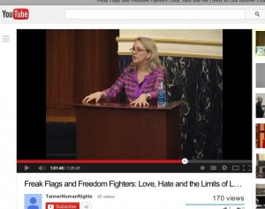 The screenshot of NYU Prof. and ASA President Lisa Duggan giving a lecture in Utah about gender identity that she said Forbes Contributor Richard Behar chose to incite homophobic slurs against her. Photo: Screenshot. 