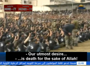 Graduates of a Hamas militant youth camp, chanting for martyrdom. Photo: Screenshot / Al Aqsa TV / MEMRI.