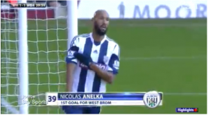 anelka Nicolas Anelka performing the quenelle salute after scoring a goal on December 28, 2013. Photo: Screenshot.