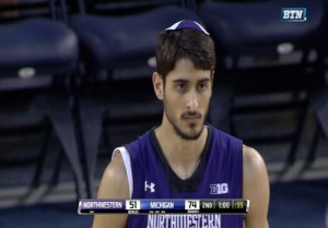 Jew Aaron Liberman was the first player known to wear a yarmulke in a Big Ten basketball game, on Sunday, January 5, 2014. Photo: Screenshot / BTN.com.