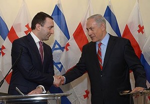 Georgian Prime Minister Irakli Garibashvili (left) shaking the hand of Israeli Prime Minister Benjamin Netanyahu. Photo: GPO.