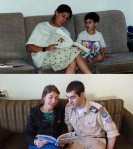 Actress Mayim Bialik with her cousin's son at 5 years old, then as an IDF solider of 20. Photo: Screenshot / Mayim Bialik.
