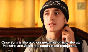 Hassan Abu Ali, a 15-year old Syrian Jihadist, who wants to bring the battler to Palestine. Photo: Screenshot / VICE News.