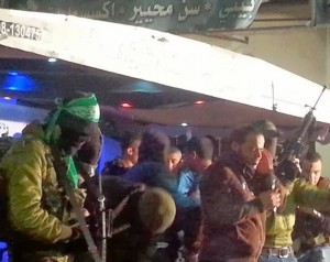 Armed gunmen from the militant factions of Hamas, Islamic Jihad, and Fatah, at a memorial service in Jenin. Photo: Screenshot / Palestine Today / Elder of Ziyon.