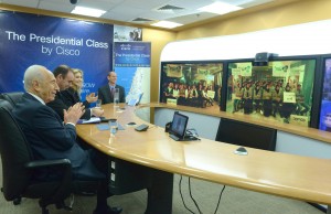 Israeli President Shimon Peres leading the world's largest online civics class at Cisco's Israel headquarters. Photo: GPO.
