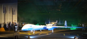 The Israeli Super Heron drone at the Singapore Airshow. Photo: Israel Hayom video screenshot.