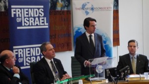 Former Spanish Prime Minister José María Aznar at the British House of Commons at an event co-sponsored by the Henry Jackson Society and his own foundation, Friends of Israel. Photo: Screenshot / HJS.