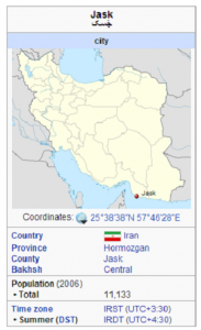 Map of Iranian oil port and naval base at Jask. Photo: WikiCommons.
