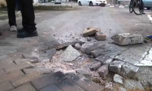 a rocket fallen in Sderot, Israel