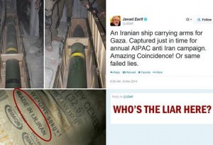 Israel Prime minister Benjamin Netanyahu's Twitter response to Iranian Foreign Minister Mohammed Javed Zarif's attempts to deny involvement with the captured missile shipment. Photo: Screenshot / Twitter.