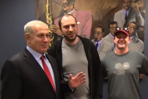 Israel Prime Minister Benjamin Netanyahu with WhatsApp Founders Jan Koum and Brian Acton, in Silicon Valley, on March 5, 2014.
