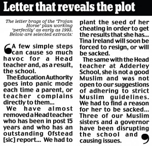 The anonymous "Operation Trojan Horse" letter that revealed intentions of Islamists in Birmingham, UK, to intimidate teachers. Photo: Screenshot / Daily Mail.