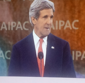 kerry-aipac U.S. Secretary of State John Kerry, speaking at the 2014 AIPAC Policy Conference on March 3, 2014. Photo: Algemeiner.