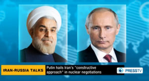 Russian President Valdimir Putin speaks with Iranian President Hassan Rouhani by telephone. Photo: Screenshot / PressTV.