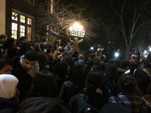 A rally at Michigan Union in Ann Arbor after the student government voted to 