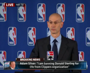 adamsilver Jewish NBA Commissioner Adam Silver announcing his decision to ban and fine LA Clippers owner Donald Sterling for racist comments. Photo: Screenshot / ESPN.