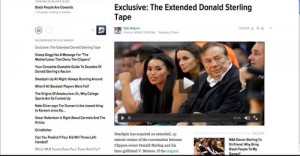 A screenshot of the Deadspin.com page displaying the newly released tape of Los Angeles Clippers owner Donald Sterling saying that in Israel, 