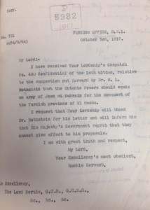 The letter from Britain's Ambassador to France, Lord Francis Bertie, turning down a proposal from Dr. M L Rothstein for a Jewish state in today's Saudi Arabia. Photo: Screenshot / British Library.
