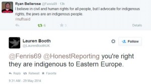 Lauren Booth's controversial Twitter exchange. Photo: Screenshot.
