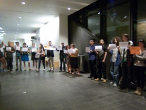 Supporters of the failed anti-Israel resolution at the University of Washington protesting as students left the hall. Photo: The Mike Report.
