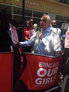 Rabbi Avi Weiss in a solidarity march for the 300 missing girls in Nigeria, in New York City, on June 16, 2014. Photo: Facebook / Jordan Soffer.