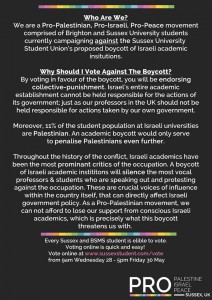 A flyer used to defeat a BDS motion at the University of Sussex. Photo: Screenshot.