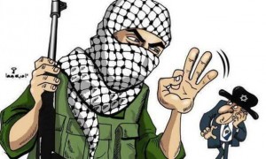 An "three-Shalit" image supporting Hamas. Photo: Facebook / Screenshot.