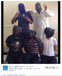 three-three A "three-Shalit" image, pretending to be terrorists and captives. Photo: Facebook / Screenshot.
