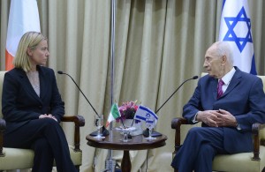 Israeli President Shimon Peres meeting Italian Foreign Minister Federica Mogherini in Jerusalem. Photo: GPO / Mark Neiman.
