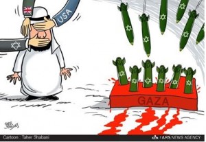 A political cartoon published by semi-official state news agency Fars to show how Arab leaders are being silenced and complicit in Israel's retaliation against Hamas. Photo: Fars / MEMRI.