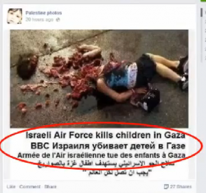 A screenshot of a Hollywood horror movie being used to depict the death of Gazan civilians. Photo: StandWithUs.