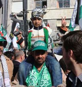 Hamas supporters in Gaza. Photo: Tasja via Wikimedia Commons.