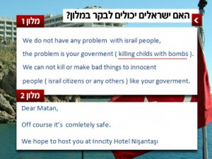 Turkey hotel booking email exchange with Israeli. Photo Ch.2 News