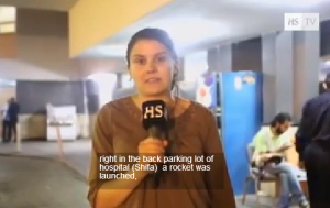 A report for Finland's Helsingin Sanomat says, "Right in the back parking lot of Al Shifa Hospital, a rocket was launched." Photo: Screenshot / YouTube.