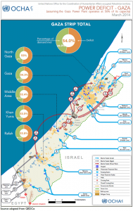 gaza-power-map A map showing Gaza's power sources and the electricity grid interconnections between Israel and Gaza, from March 2014. Photo: UN-OCHA.