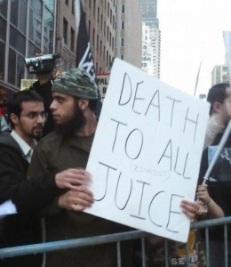 juicese3 New Jersey high school student Carlos Almonte at a protest outside the Israeli consulate in New York on December 28th, 2008. Photo: Screenshot.